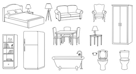 Line Art Furniture Collection: A comprehensive line art collection, showcasing a variety of essential furniture pieces for every room in the home.