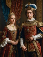 Renaissance-style portrait of a king and his queen, Generative AI	
