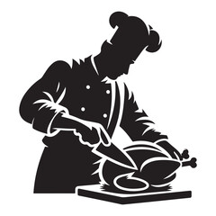Thanksgiving Day Silhouette Chef Preparing Turkey Dinner Vector Illustration