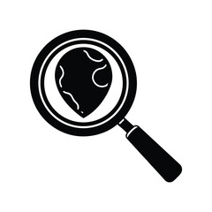 Black vector silhouette of a magnifying glass, symbolizing search, investigation, research, zoom, and detective concept in minimal flat design.