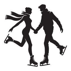 Romantic Couple Ice Skating Winter Silhouette Illustration for Holiday Season