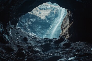 Fototapeta premium Cave opening to waterfall