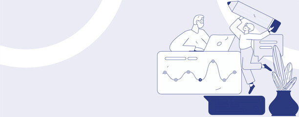 Flat vector illustration of business people operating work scene
