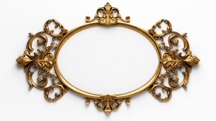 gold frame on white background antique vintage with golden ornament isolated