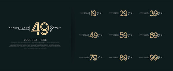 logo anniversary set. gold and white color on green background for special event