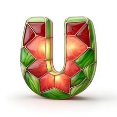 Stained glass in summer alphabet designed, Colorful stained glass letter 'U' with vibrant textures and patterns. Stained glass in summer elements for luxury creative use, luxury stained alphabet
