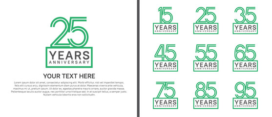 logo anniversary set. green color with square on white background for special event