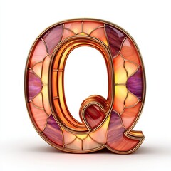 Stained glass in summer alphabet designed, Stylized stained glass letter 'Q' with vibrant colors and design. Stained glass in summer elements for luxury creative use, luxury stained alphabet