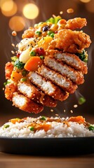 Crispy Fried Chicken Katsu Rice Dish Delicious Japanese Food Closeup