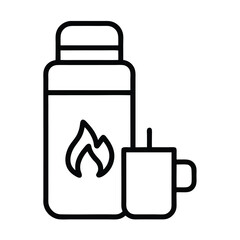 Obraz premium Thermos Flask Outline with Flame and Cup Icon