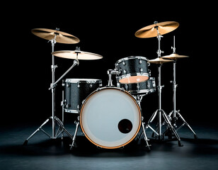 Fototapeta premium Modern Drum Set in Studio Lighting – Isolated on Dark Background