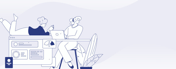 Flat vector illustration of business people operating work scene
