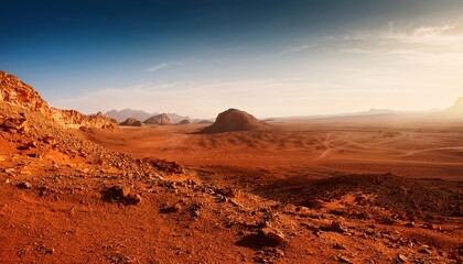 Landscape on planet Mars scenic desert scene on the red planet