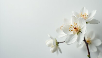 Obraz premium Delicate white blossom against pure white backdrop, minimalist, aesthetic, design
