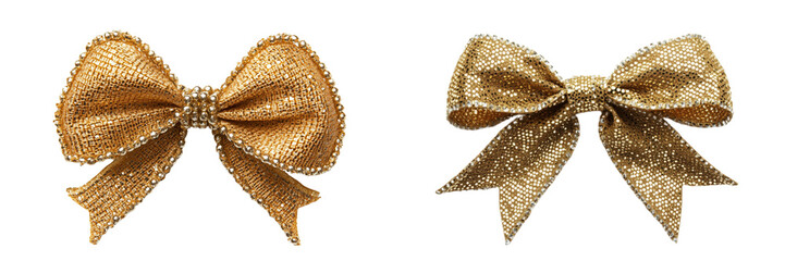Set of a, A gold ribbon bow, isolated on a transparent background.