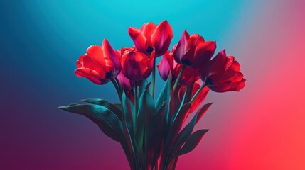 Radiant Red Tulips Blossom Against a Gradient Background of Serenity