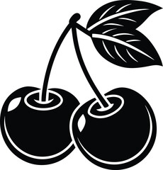 Cherry Fruit Silhouette Black Vector – Simple Bold Fruit Shape Design