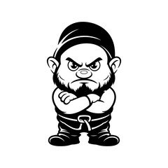 Angry Garden Gnome: A stoic and fierce garden gnome, etched with sharp lines and shadows, embodying an aura of discontent, stands defiant with arms crossed, a symbol of grumpy perseverance.