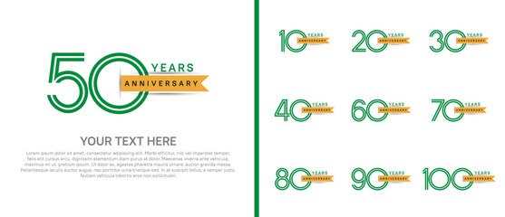 logo anniversary set. green color with yellow ribbon on white background for special event