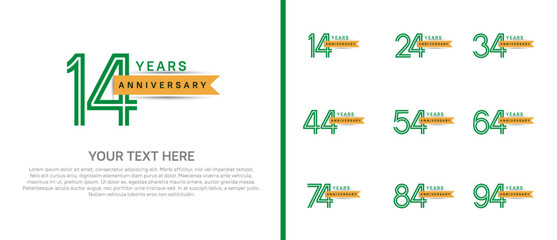 logo anniversary set. green color with yellow ribbon on white background for special event
