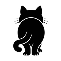 Fototapeta premium Cat Silhouette: A simple yet striking silhouette of a black cat viewed from the rear, with its tail curled playfully. This graphic vector image embodies the mystery and charm of felines.
