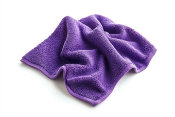 Soft purple towel plush texture crumpled fabric clean and absorbent luxurious feel fresh laundry simple background bright white