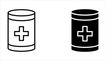 Medicine bottle and pills icon set. Medicament. Vector illustration on white background.