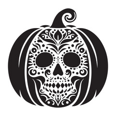 Intricate Skull Pumpkin Silhouette Vector Halloween Design Illustration