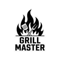 Grill Master's Emblem: The graphic embodies the heart of grilling with flames, spatula, and fork that symbolize the spirit of culinary mastery, a testament to the art of outdoor cooking. 