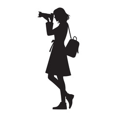 Silhouette photographer woman taking picture vector art illustration design