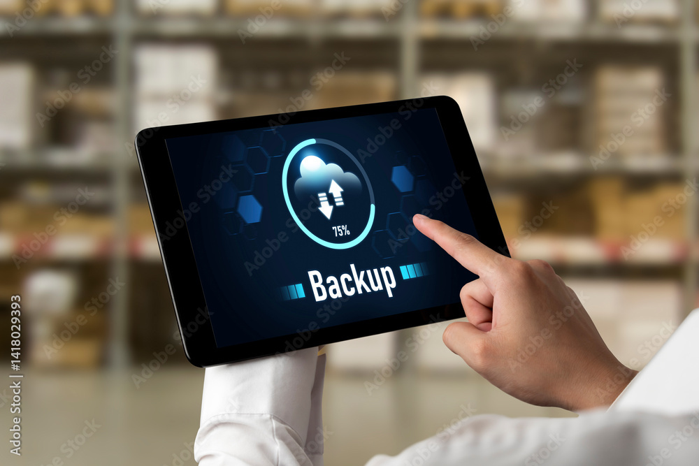 Poster backup storage data internet technology business concept. database storage cloud technology file dat