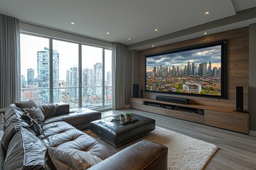 Modern city view home theater