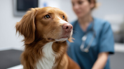 focused dog with veterinarian in clinic, showcasing care and attention