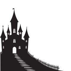Obraz premium Spooky Haunted Castle Silhouette Illustration For Halloween Nights