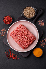 Stuffing or ground raw beef or pork with salt and spices