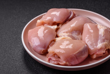 Chicken thigh fillet raw, skinless, boneless, poultry legs