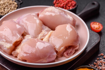 Chicken thigh fillet raw, skinless, boneless, poultry legs
