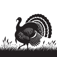 Thanksgiving Turkey Silhouette Walking in the Grass Vector Illustration