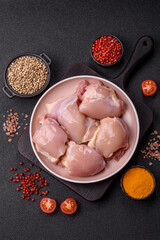 Chicken thigh fillet raw, skinless, boneless, poultry legs