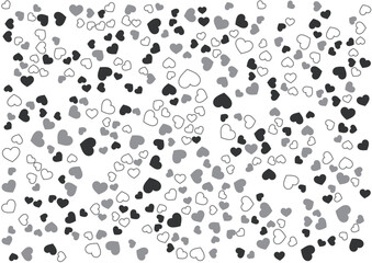 ハート柄の背景 白黒の3色 フチと単色 ハート