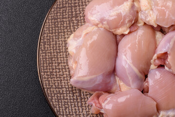 Chicken thigh fillet raw, skinless, boneless, poultry legs