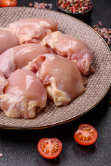 Chicken thigh fillet raw, skinless, boneless, poultry legs