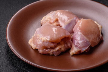 Chicken thigh fillet raw, skinless, boneless, poultry legs