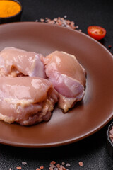Chicken thigh fillet raw, skinless, boneless, poultry legs