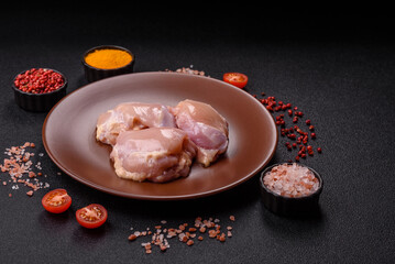 Chicken thigh fillet raw, skinless, boneless, poultry legs