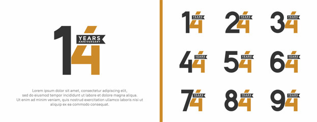 set of anniversary logo flat black and brown color on white background for celebration moment