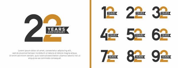 set of anniversary logo flat black and brown color on white background for celebration moment