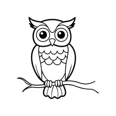 a big eyed owl perched line art vector