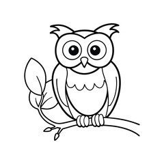 a big eyed owl perched line art vector