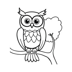 a big eyed owl perched line art vector